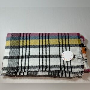 NWT Michael Stars Plaid Scarf in Pink, Yellow, and Black Multi 15x70